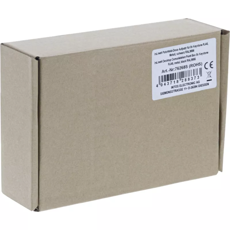InLine desktop consolidatiepuntdoos 8x Keystone RJ45, metaal, zwart RAL9005