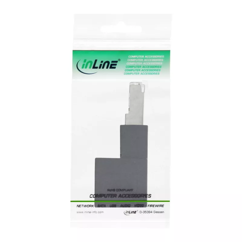 InLine patchkabel-adapter Cat.6A, RJ45 stekker / bus, 90° naar beneden afgewinkeld