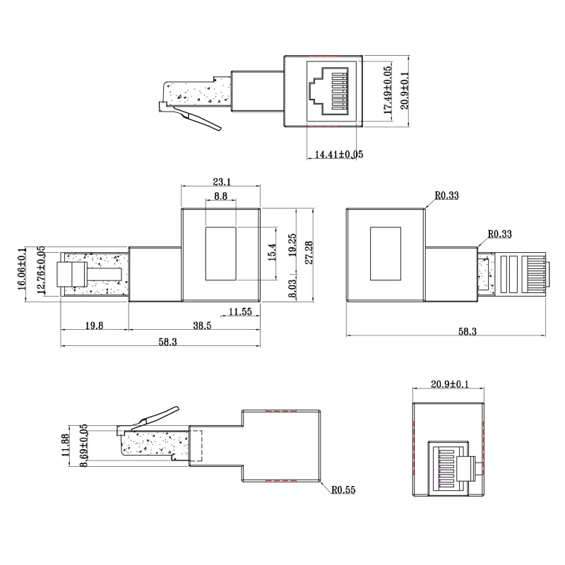 InLine patchkabel-adapter Cat.6A, RJ45 stekker/bus, 90° naar links afgewinkeld