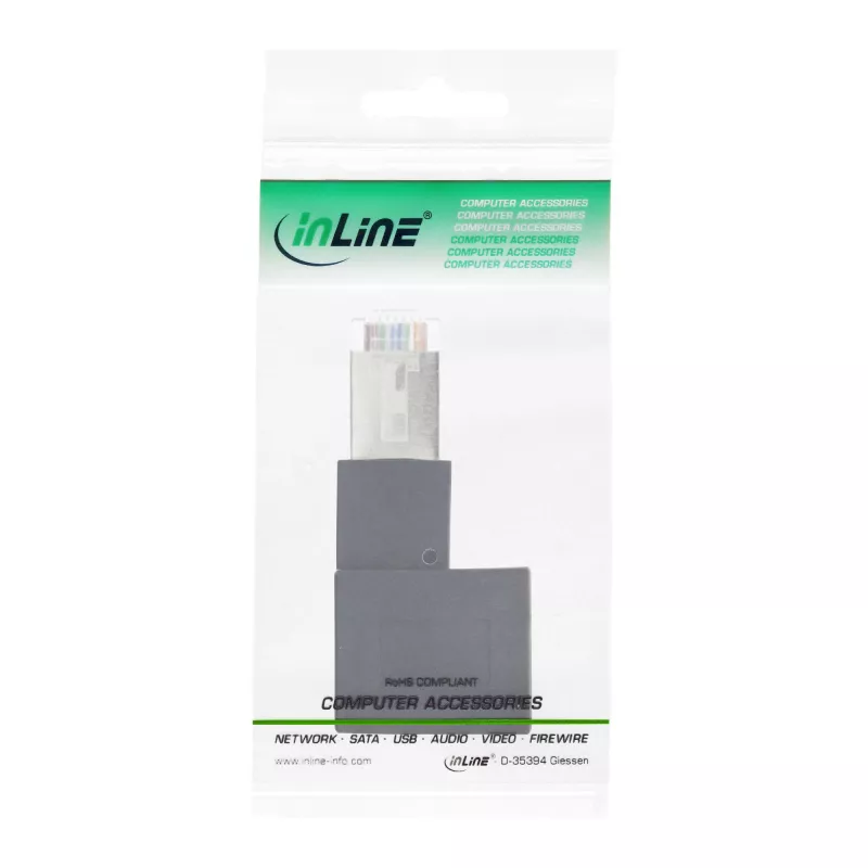 InLine patchkabel-adapter Cat.6A, RJ45 stekker/bus, 90° naar links afgewinkeld