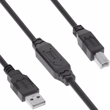 InLine USB 2.0 actieve kabel, USB-A stekker naar USB-B stekker, 15 m, 15 m, USB A, USB B, USB 2.0, 0,48 Gbit/s, zwart