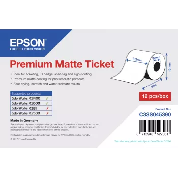 Epson Premium matte ticket - rol: 102 mm x 50 m, mat, 107 g/m², 1 st., 114 mm, 104 mm, 120 mm