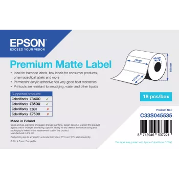 Epson Premium mat etiket - gestanste rol: 76 mm x 127 mm, 265 etiketten