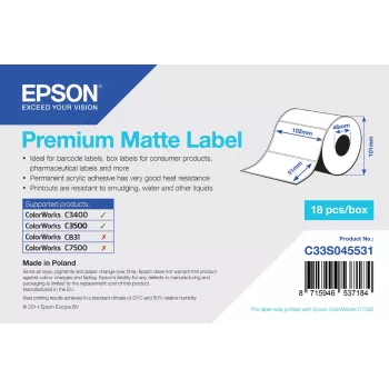 Epson Premium mat etiket – gestanste rol: 102 mm x 51 mm, 650 etiketten