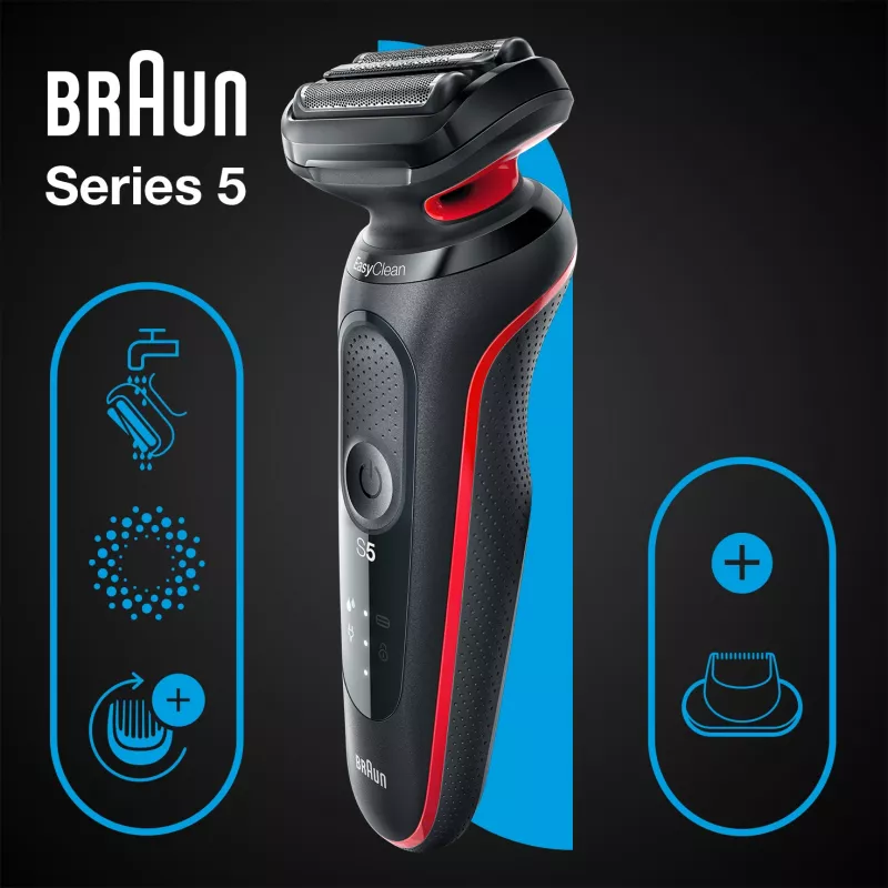 Braun Series 5 51-R1200S herenscheerapparaat foil-scheerapparaat trimmer zwart, rood