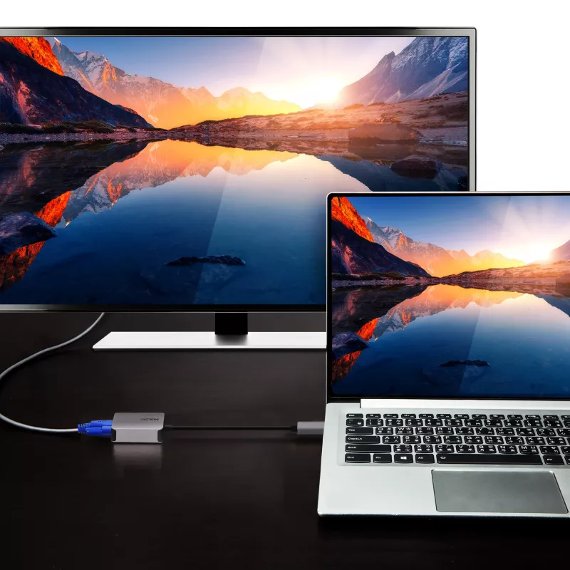 ATEN USB-C-naar-VGA-adapter, USB Type-C, VGA (D-Sub), stekker, bus, recht, recht