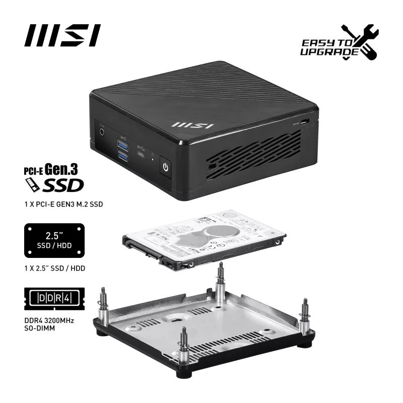 MSI Cubi N ADL-006DE Intel® N N200 4 GB DDR4-SDRAM 128 GB SSD Windows 11 Pro mini-pc zwart