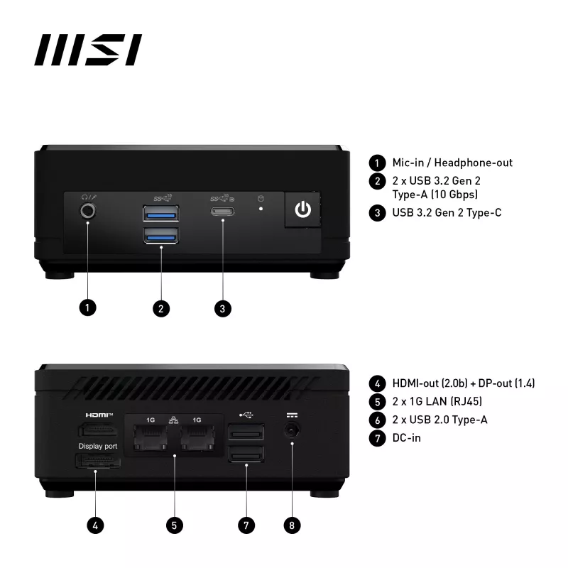 MSI Cubi N ADL-006DE Intel® N N200 4 GB DDR4-SDRAM 128 GB SSD Windows 11 Pro mini-pc zwart