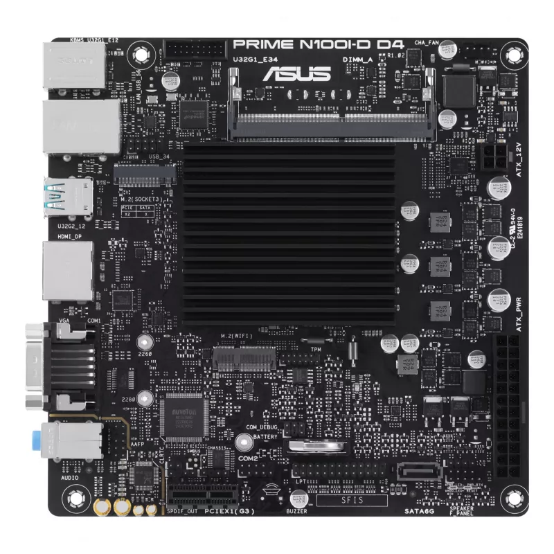Moederbord ASUS PRIME N100I-D D4, Intel chipset, NA socket, mini ITX