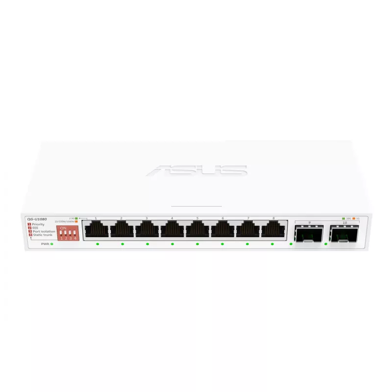 Unmanaged Ethernet-switch ASUS QG-U1080 — 8 × 2,5G RJ-45-poorten, MAC 16K, wit, 12V