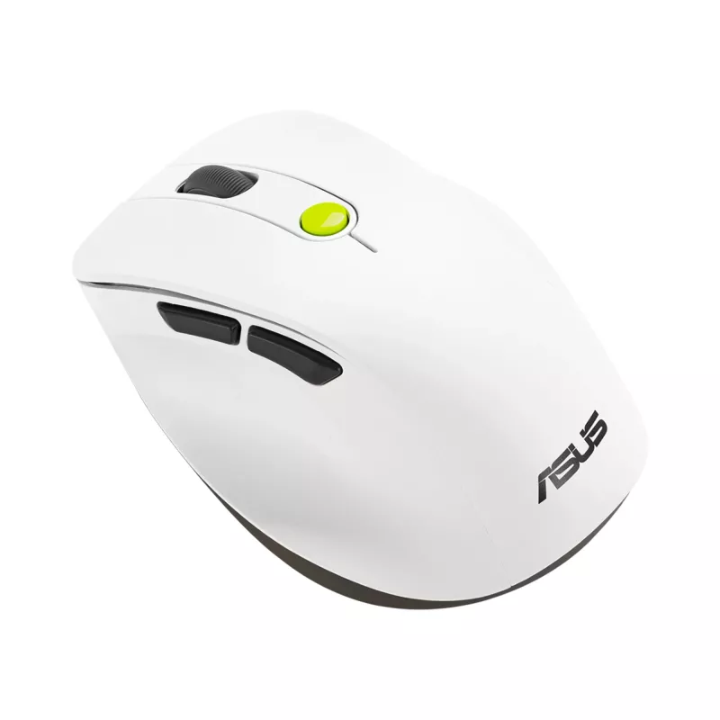 Muis ASUS MD105 /VT-GN — rechtshandig RF draadloos + Bluetooth, 2400 DPI, scrollwiel, op batterij, wit/groen