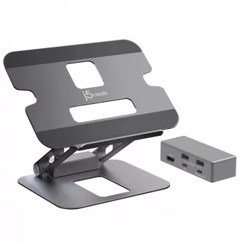 j5create JTS327 Multi-Angle 4K Docking Stand, laptopstandaard, grijs, aluminium, 40,6 cm (16 inch), 4 kg, Windows-laptop / Mac