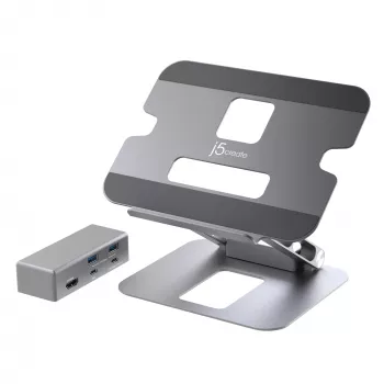 j5create JTS327 Multi-Angle 4K Docking Stand, laptopstandaard, grijs, aluminium, 40,6 cm (16 inch), 4 kg, Windows-laptop / Mac