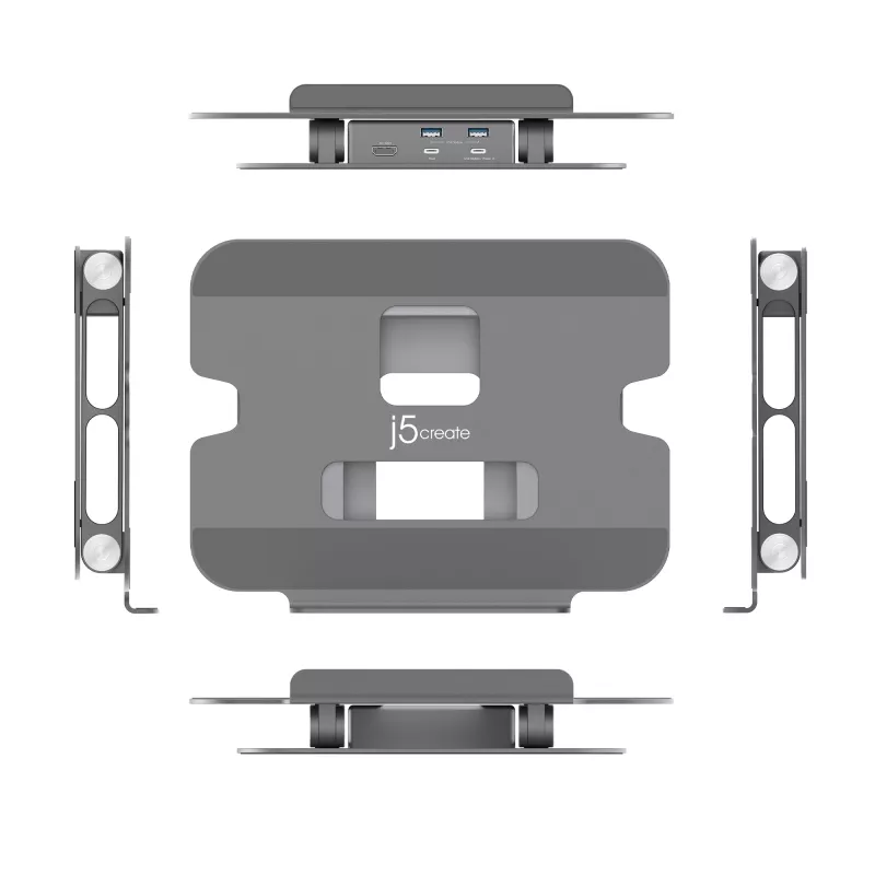 j5create JTS327 Multi-Angle 4K Docking Stand, laptopstandaard, grijs, aluminium, 40,6 cm (16 inch), 4 kg, Windows-laptop / Mac