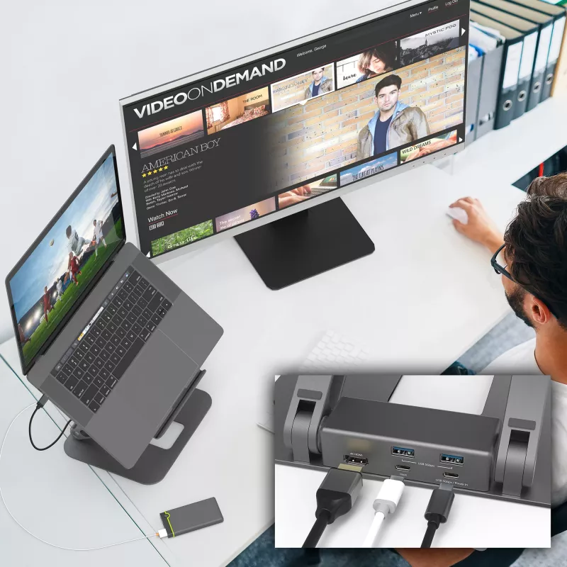 j5create JTS327 Multi-Angle 4K Docking Stand, laptopstandaard, grijs, aluminium, 40,6 cm (16 inch), 4 kg, Windows-laptop / Mac