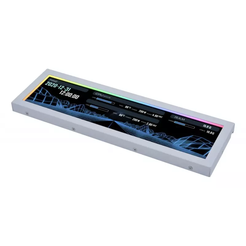 Displaypaneel Lian Li SM088W — universeel behuizingsdisplay, wit, 237×73×13 mm, 5 V ingang