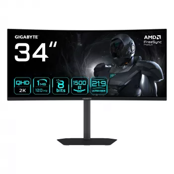 GIGABYTE GS34WQCA 34 inch WQHD curved gaming-monitor – 3440 x 1440, 1500R, 120 Hz, 1 ms, 300 cd/m², FreeSync Premium, HDR Ready, HDMI 2.0, DisplayPort 1.4