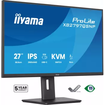 Computermonitor IIYAMA ProLite XB2797QSNP-B1 68,6 cm (27 inch) 2560×1440 QHD LED, 16:9, mat, luidsprekers, USB 3.2-hub, in hoogte verstelbaar, VESA