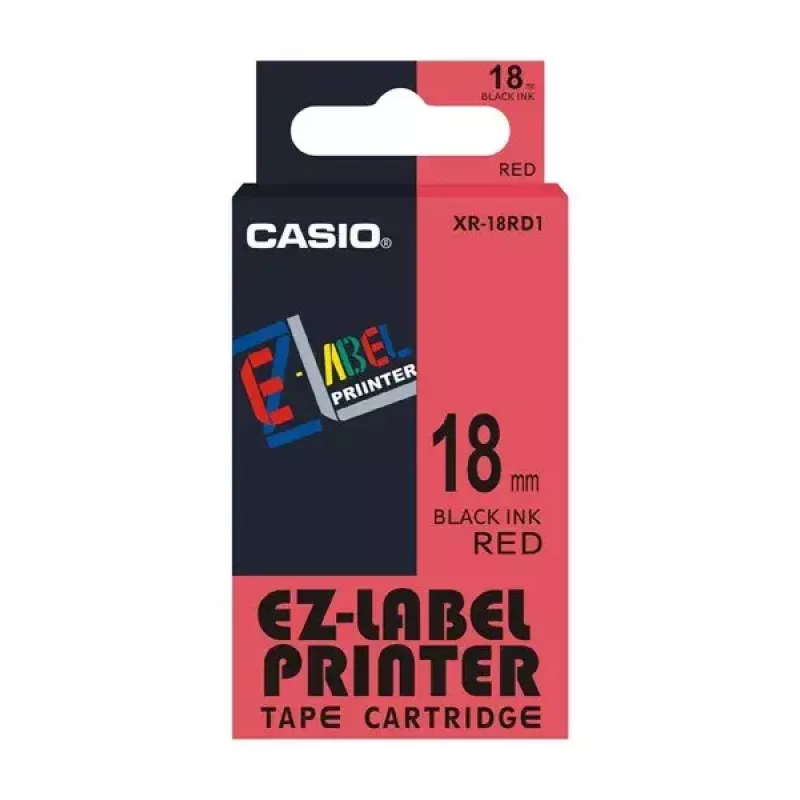 Labelband Casio XR-18RD1 zwart op rood