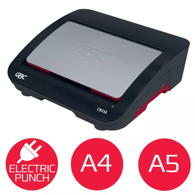 GBC CombBind® CB25E elektrische bindmachine, kam-bindmachine, elektrisch, 390 vel, zwart, rood