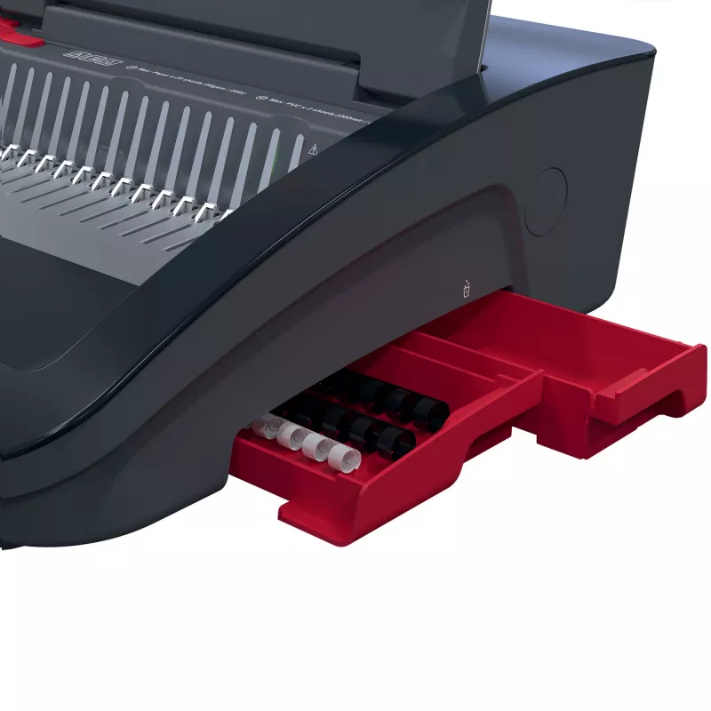 GBC CombBind® CB25E elektrische bindmachine, kam-bindmachine, elektrisch, 390 vel, zwart, rood
