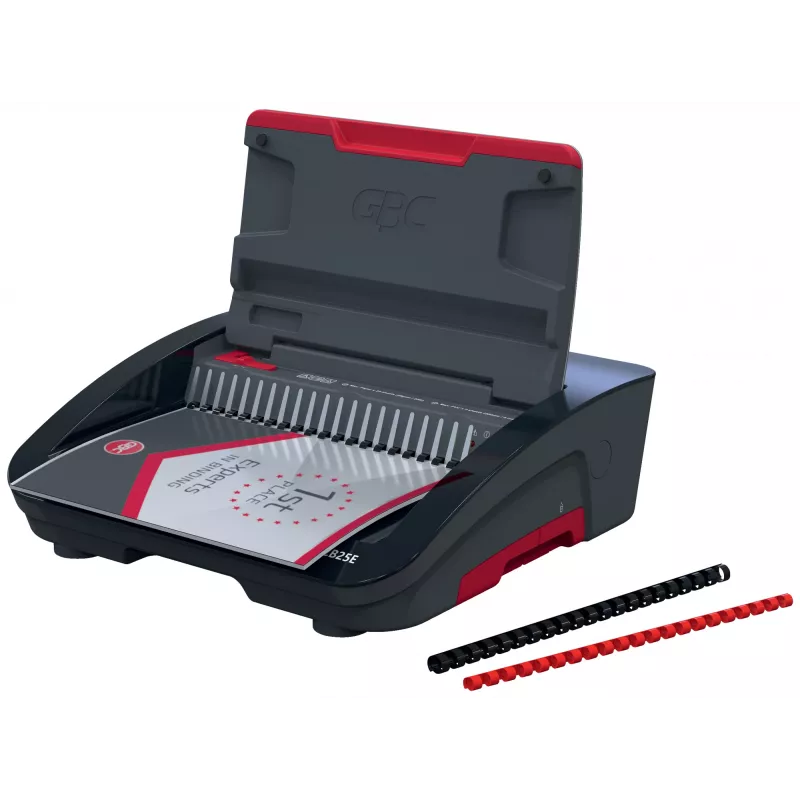 GBC CombBind® CB25E elektrische bindmachine, kam-bindmachine, elektrisch, 390 vel, zwart, rood