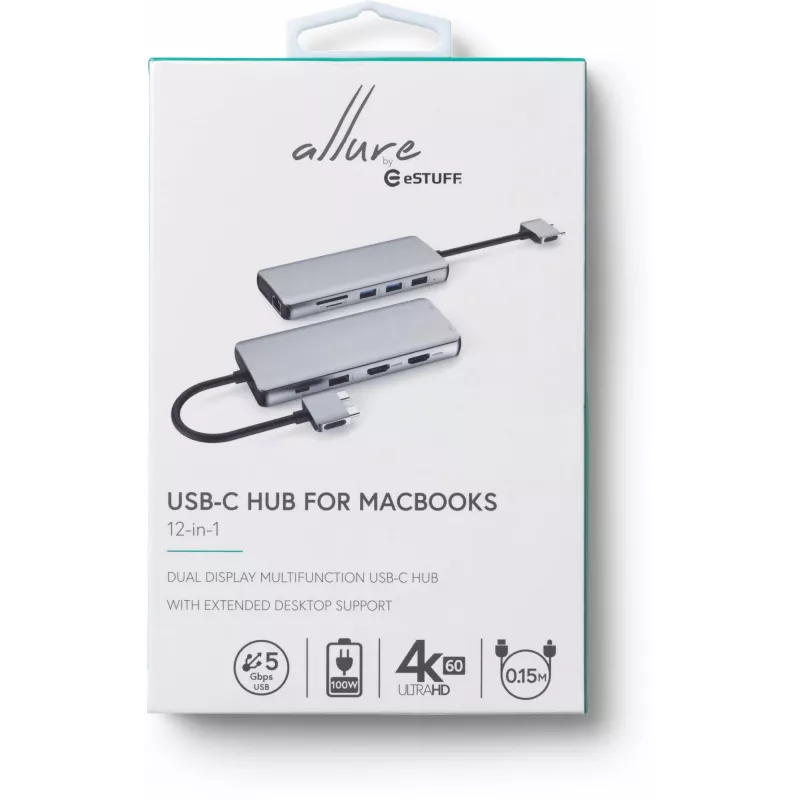 eSTUFF ES623010 Interface-hub USB 3.2 Gen 1 (3.1 Gen 1) Type-C 5000 Mbit/s Aluminium