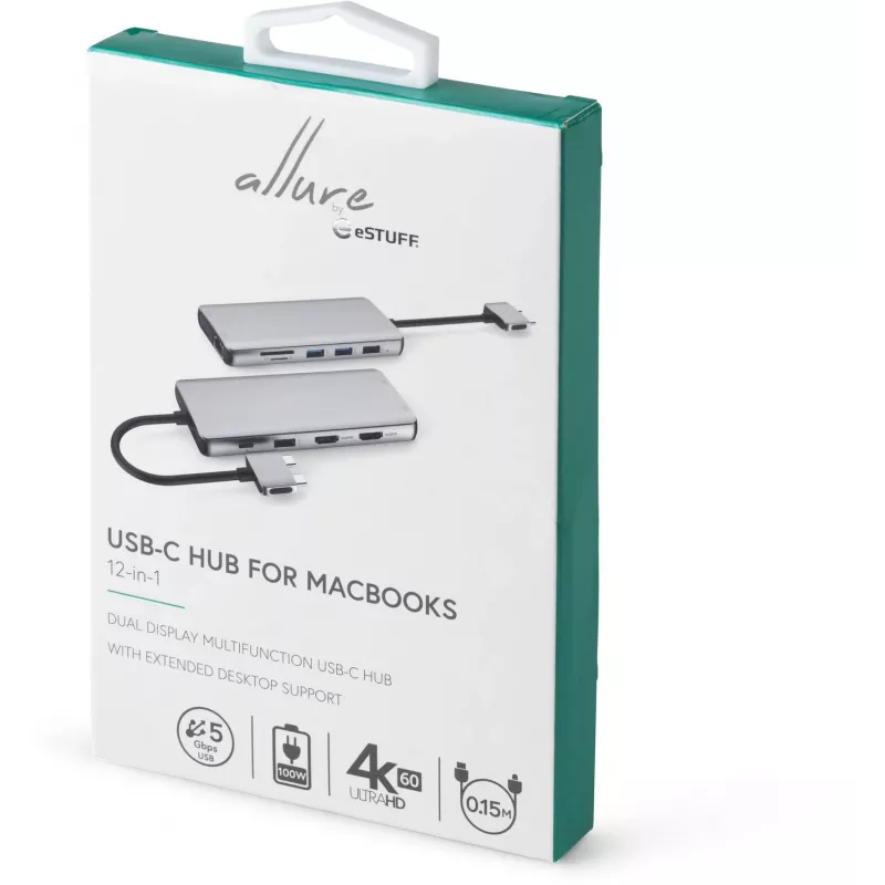 eSTUFF ES623010 Interface-hub USB 3.2 Gen 1 (3.1 Gen 1) Type-C 5000 Mbit/s Aluminium