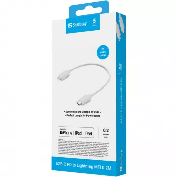 Sandberg USB-C PD naar Lightning MFI 0.2M, 0,2 m, Lightning, USB C, stekker, stekker, wit