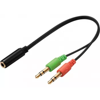 Sandberg headset-adapter (mobiel) PC, 2 x 3,5 mm, stekker, 3,5 mm, bus, zwart