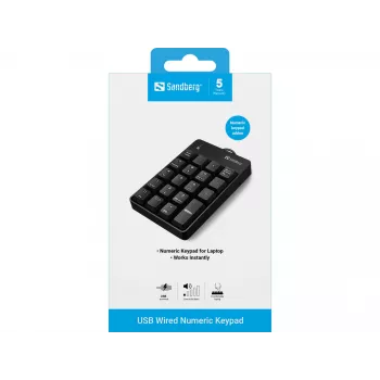 Sandberg USB bekabeld numeriek toetsenblok, USB, 19, laptop/PC, 1,5 m, zwart