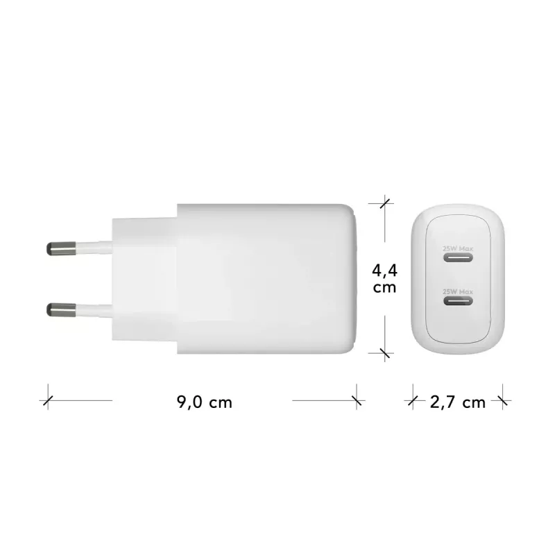 Wandlader dbramante re-charge Pro — 2× USB-C 25W, 110–240V, Wit