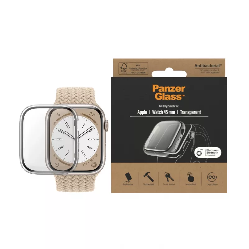 PanzerGlass Full Body-screenprotector voor Apple Watch Series 9/8/7 45 mm, transparant (3659)