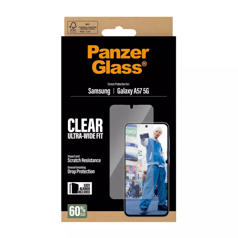 Beeldschermbescherming PanzerGlass Ultra-Wide Fit voor Samsung Galaxy A57 5G – helder, krasbestendig