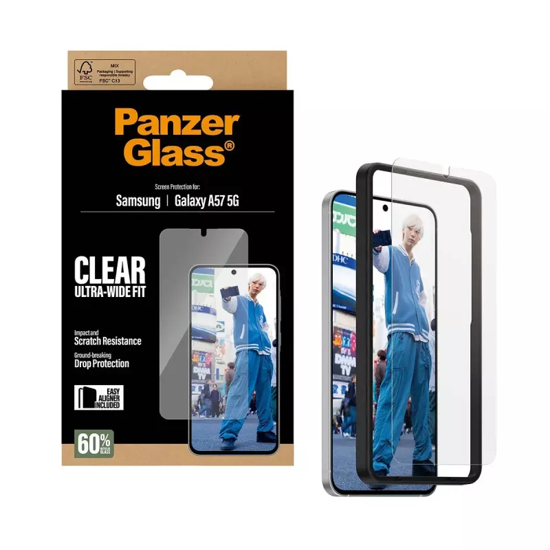 Beeldschermbescherming PanzerGlass Ultra-Wide Fit voor Samsung Galaxy A57 5G – helder, krasbestendig