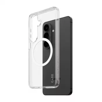 PanzerGlass CARE™ Urban Explorer hoes voor Samsung Galaxy S26 — transparante cover met witte Qi-ondersteuning