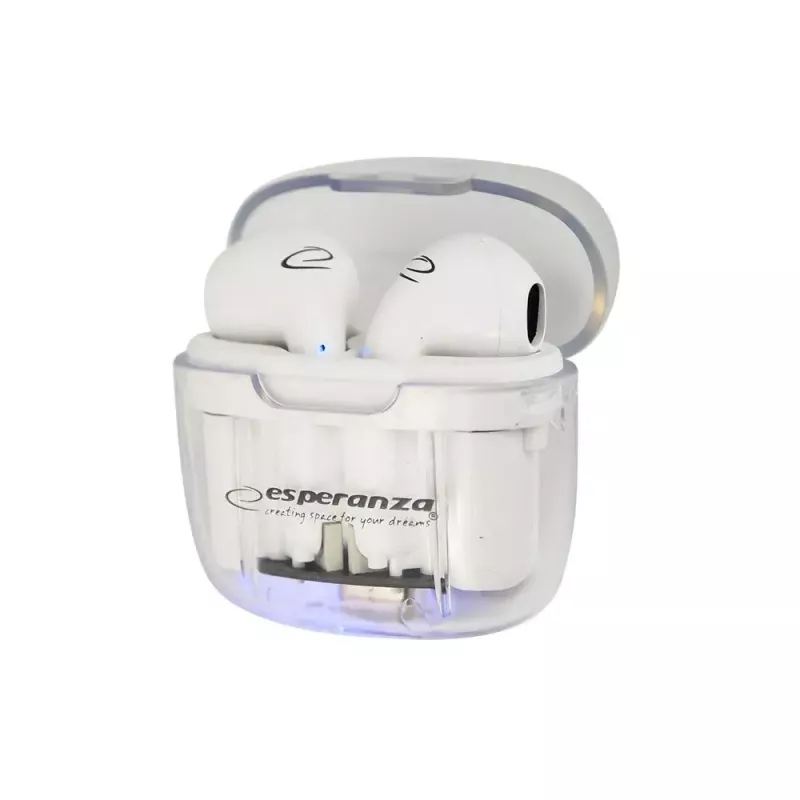 Draadloze in-ear-koptelefoon ESPERANZA EH237W — Bluetooth 5.3, touchbediening, 3–4 uur accu, wit