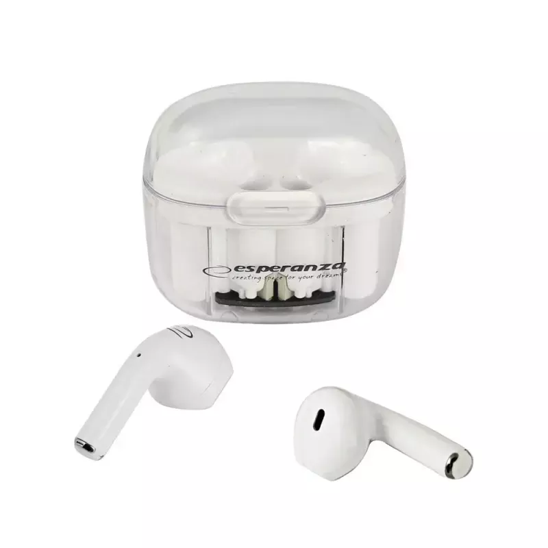 Draadloze in-ear-koptelefoon ESPERANZA EH237W — Bluetooth 5.3, touchbediening, 3–4 uur accu, wit