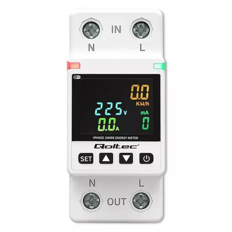 Eenfasige energieverbruiksmeter QOLTEC 50981 DIN35 230V 50Hz