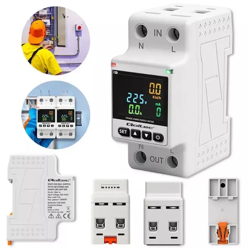 Eenfasige energieverbruiksmeter QOLTEC 50981 DIN35 230V 50Hz