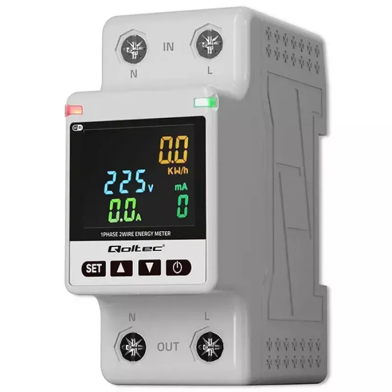 Eenfasige energieverbruiksmeter QOLTEC 50981 DIN35 230V 50Hz