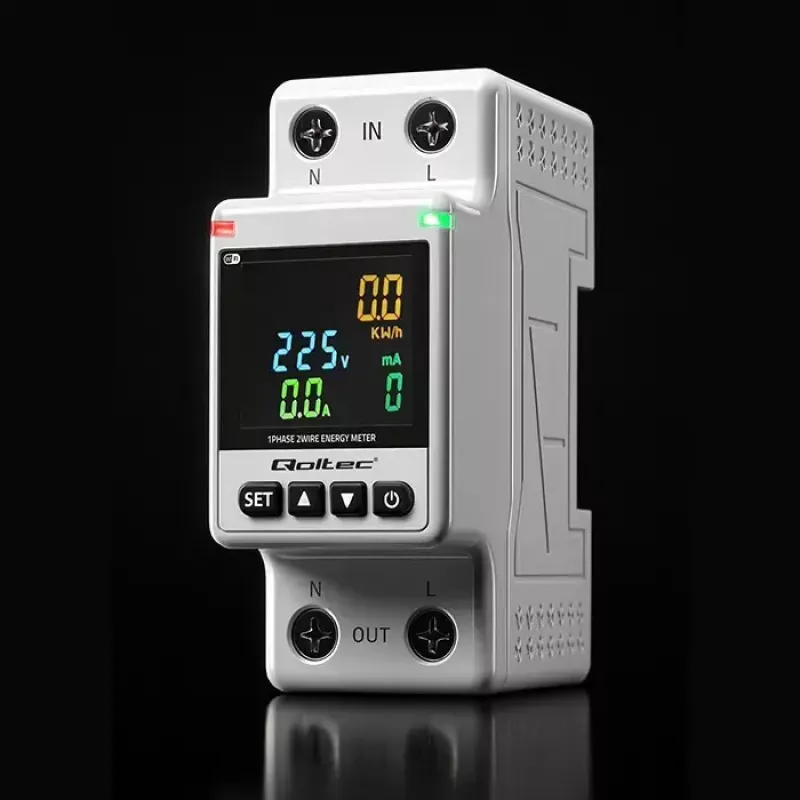 Eenfasige energieverbruiksmeter QOLTEC 50981 DIN35 230V 50Hz