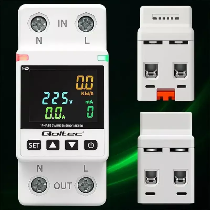 Eenfasige energieverbruiksmeter QOLTEC 50981 DIN35 230V 50Hz