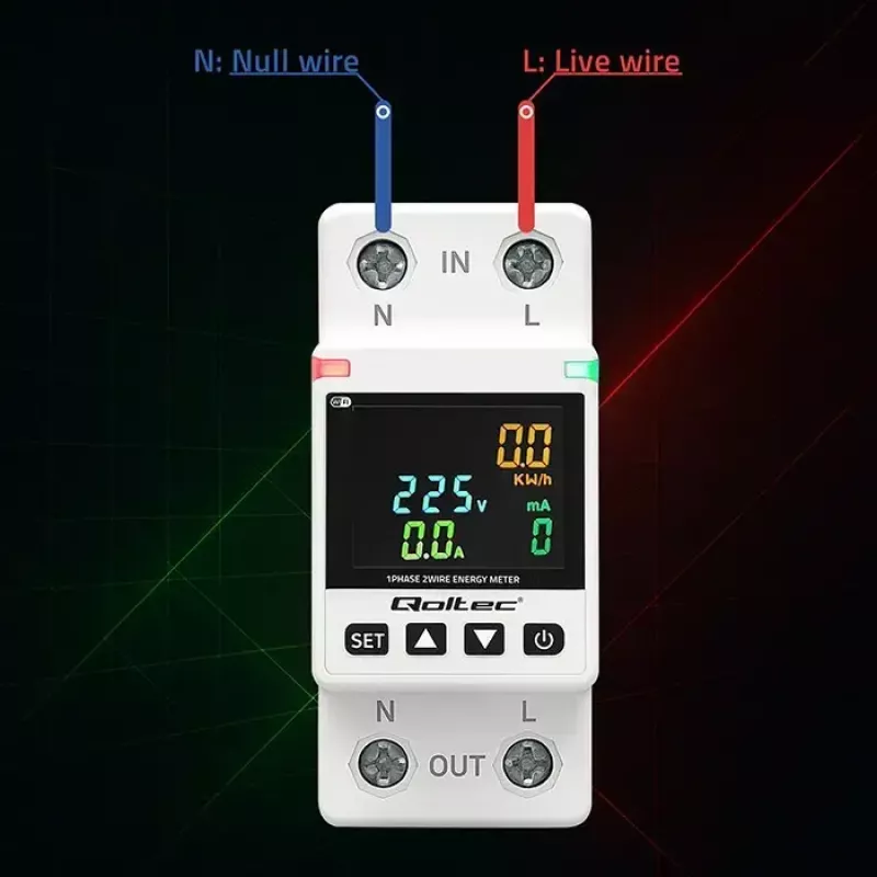Eenfasige energieverbruiksmeter QOLTEC 50981 DIN35 230V 50Hz