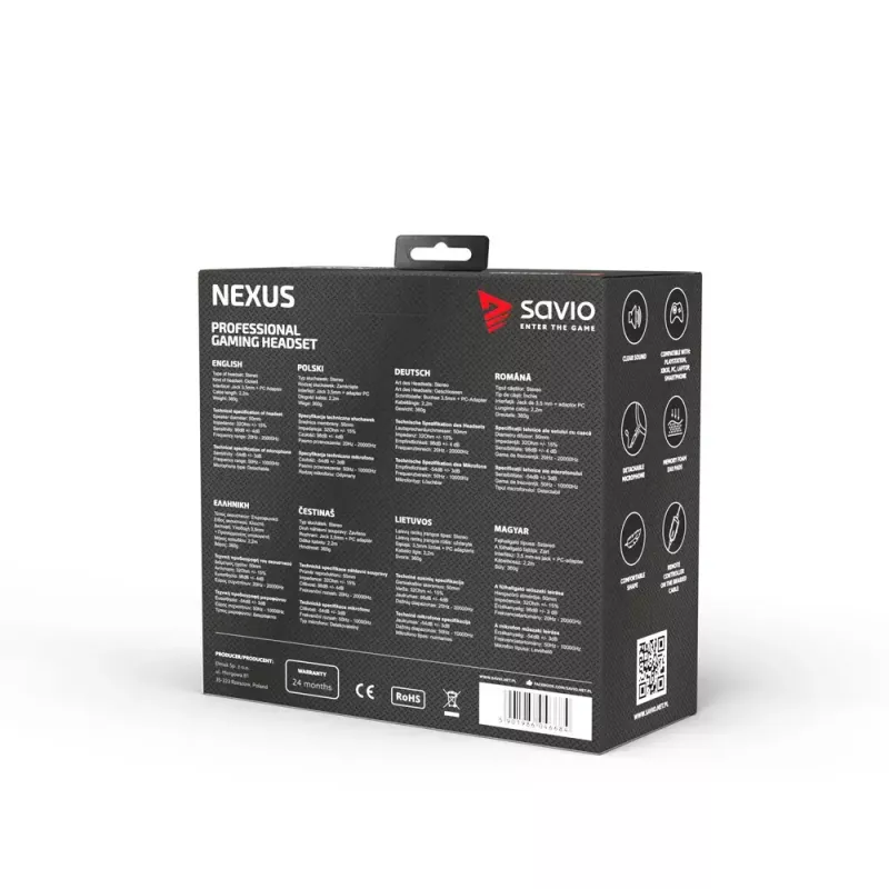 Headset Savio NEXUS bedrade gaming-headset zwart