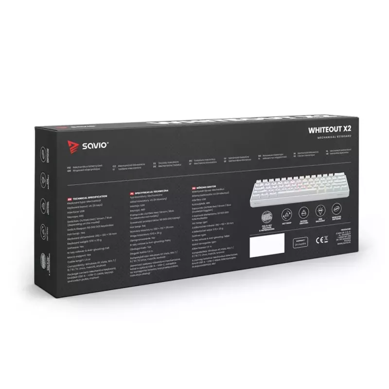 Savio WHITEOUT X2 RED gaming-toetsenbord USB QWERTY mechanisch 61 toetsen
