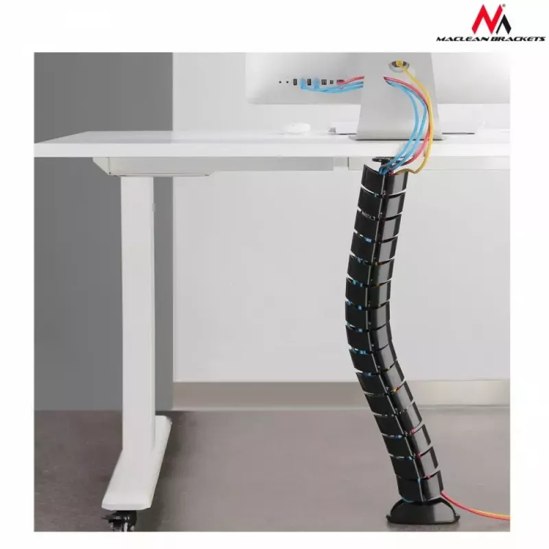 Kabelorganizer MACLEAN MC-768B — zwarte, op het bureau gemonteerde kabelmanagementgoot