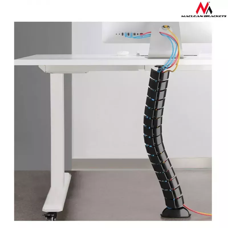 Kabelorganizer MACLEAN MC-768B — zwarte, op het bureau gemonteerde kabelmanagementgoot