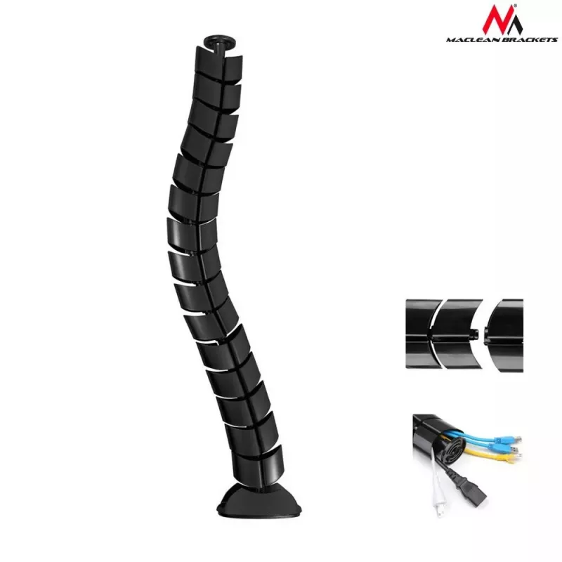 Kabelorganizer MACLEAN MC-768B — zwarte, op het bureau gemonteerde kabelmanagementgoot