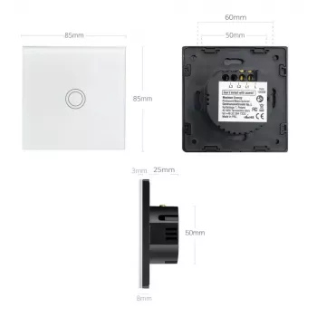 Aanraaklichtschakelaar MACLEAN MCE703W, glasfront, 1-voudig, 220V